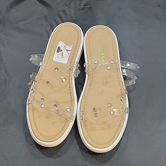 BRAND NEW OLIVIA &KATE STUDDED CLEAR MULTI-STRAP SLIP-ON WOMEN"S SANDAL - Picture 4 of 12